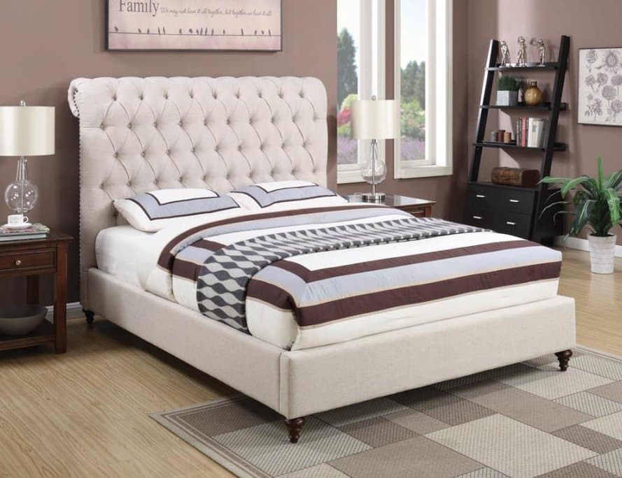 Button Tufted Upholstered Eastern King Bed Beige - HER Home Design Boutique